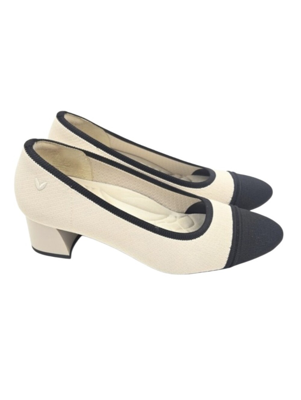 Vivaia Chunky Heel Shoes Women's 9 US Tracy Pro Almond Black Knit Point Toe - Picture 1 of 13